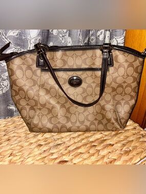 Coach Brown Signature Canvas Tote with Dark Brown Trim